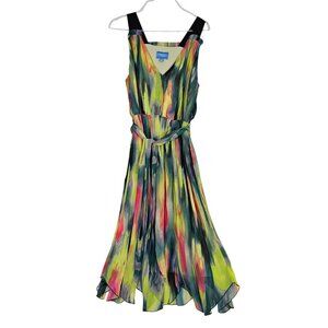 Simply Vera Vera Wang Multicolor Pleated Chiffon Midi Dress With Belt S